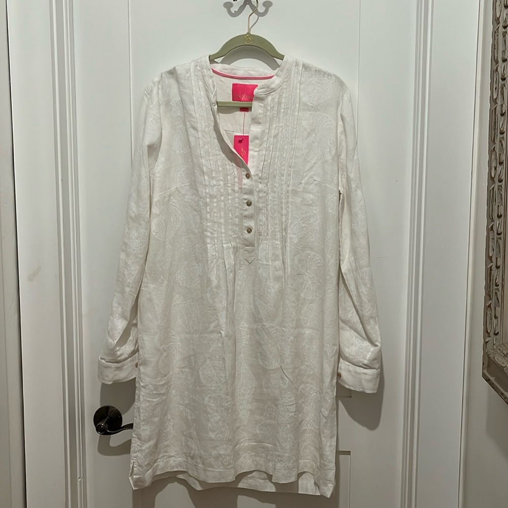 Lilly Pulitzer white on white shell print shirt dress NWT size 14. Rhoda LS Popo